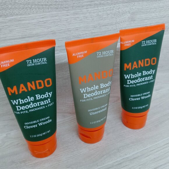 3x Mando Whole Body Deodorant Invisible Cream Unscented + Clover Woods 72 Hour - Picture 2 of 5